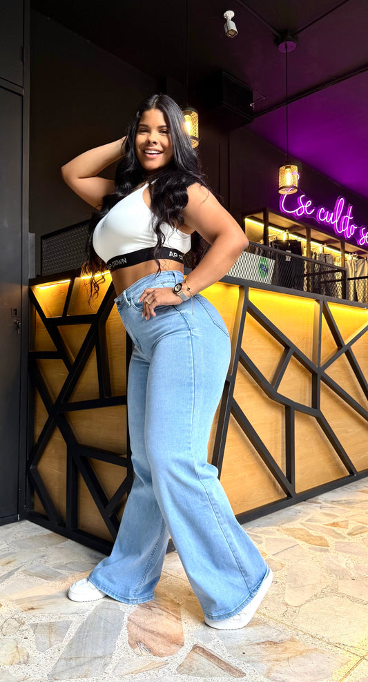 REF: 39025 BOTA ANCHA TIRO ALTO EN TELA DENIM STRETCH