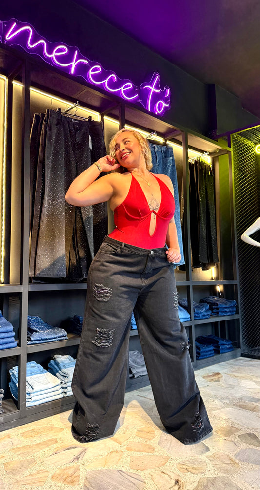 REF: 2510 JEAN CURVY ANCHO, REALMENTE ANCHO, CON ROTO Y BRILLO