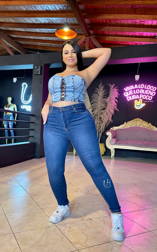 REF: P045 SKINNY CURVY LEVANTA COLA, EN TELA DENIM FULL STRETCH
