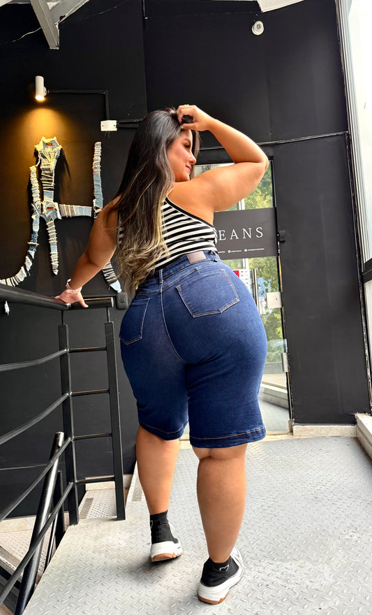 REF: 98334 BERMUDA CURVY TIRO ALTO EN TELA DENIM FULL STRETCH AZUL OSCURO
