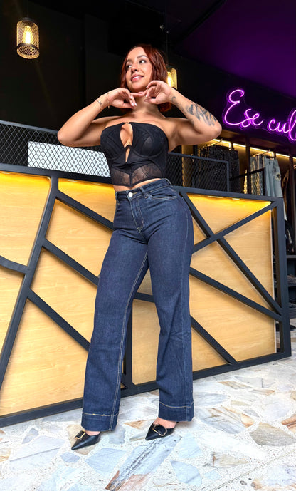 REF: 38937 RECTO TIRO ALTO CLÁSICO CON HORMA CON REALCE, CLÁSICO AZUL OSCURO