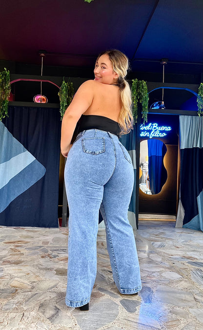 REF: 2506 JEAN EFECTO LIPO CON FAJA REDUCTORA PIEDRAS BRILLANTES CURVY