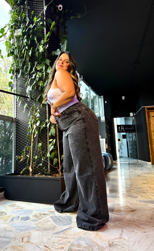 REF: 2512 JEAN CURVY,  ANCHO REALMENTE ANCHO CON PIEDRAS, TIRO ALTO EN TELA DENIM RÍGIDO