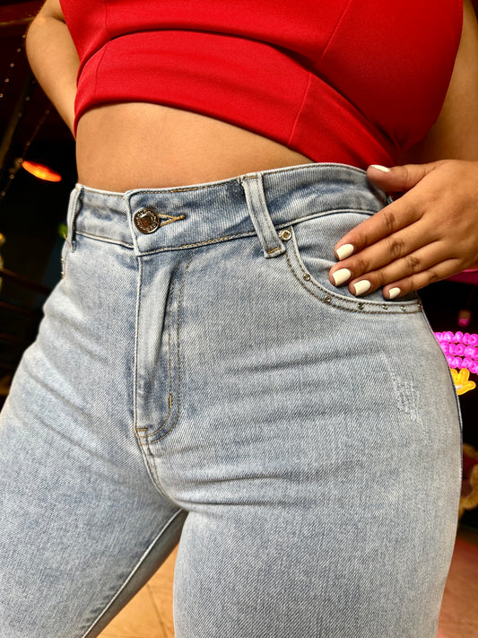REF: 38264 SKINNY STRETCH CON REALCE, CON DETALLE EN PERLAS