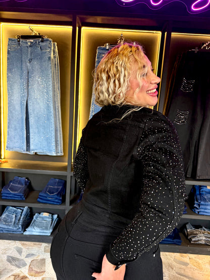 REF: 94374 CHAQUETA EN TELA DENIM STRETCH CON PIEDRA BRILLANTE EN DEGRADÉ