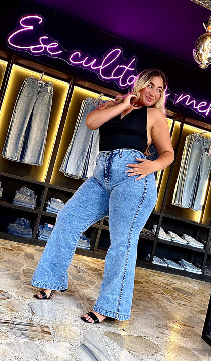 REF: 2506 JEAN EFECTO LIPO CON FAJA REDUCTORA PIEDRAS BRILLANTES CURVY