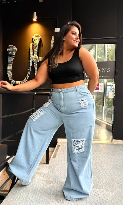 REF: 2515 JEAN CURVY, ANCHO REALMENTE ANCHO CON ROTOS TAPADOS,EN TELA DENIM RÍGIDO.