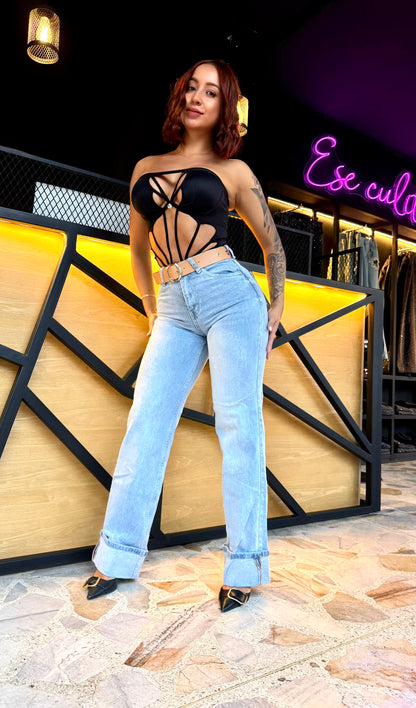 REF: 38891 RECTO TIRO ALTO SEMI STRETCH AZUL CLARO