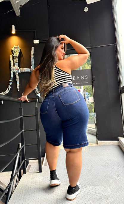 REF: 98334 BERMUDA CURVY TIRO ALTO EN TELA DENIM FULL STRETCH AZUL OSCURO