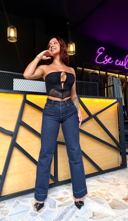 REF: 38937 RECTO TIRO ALTO CLÁSICO CON HORMA CON REALCE, CLÁSICO AZUL OSCURO