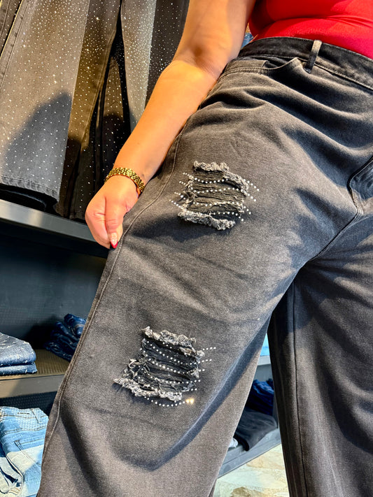 REF: 2510 JEAN CURVY ANCHO, REALMENTE ANCHO, CON ROTO Y BRILLO