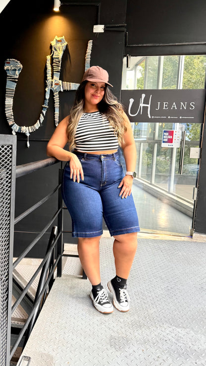 REF: 98334 BERMUDA CURVY TIRO ALTO EN TELA DENIM FULL STRETCH AZUL OSCURO