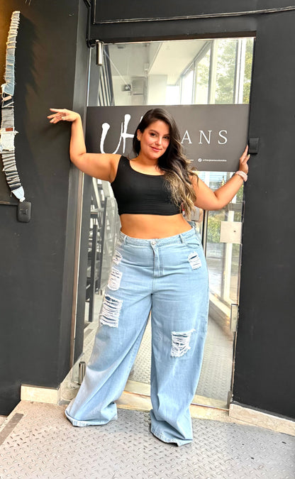 REF: 2515 JEAN CURVY, ANCHO REALMENTE ANCHO CON ROTOS TAPADOS,EN TELA DENIM RÍGIDO.