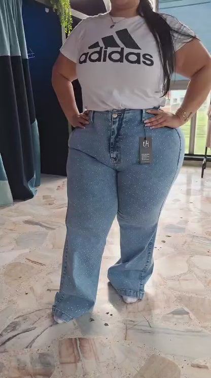 REF: 2506 JEAN EFECTO LIPO CON FAJA REDUCTORA PIEDRAS BRILLANTES CURVY