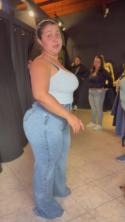 REF: 2506 JEAN EFECTO LIPO CON FAJA REDUCTORA PIEDRAS BRILLANTES CURVY